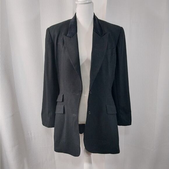 EVAN PICONE! STUNNING BLACK VELVET COLLAR, TAILORED & TAPERED JACKET! SZ 12 - Picture 3 of 13